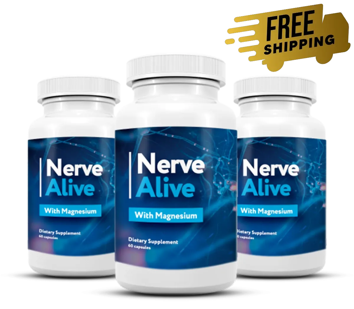 Nerve Alive 3 bottle 90-day supply pack with free US shipping — natural nerve health supplement with magnesium